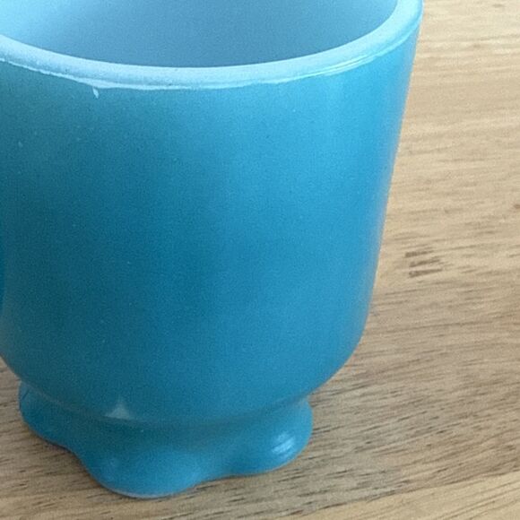 Fire King Turquoise Blue Scalloped Footed Mug - Picture 9 of 10